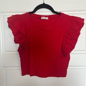 Red Ruffled Sleeve Top